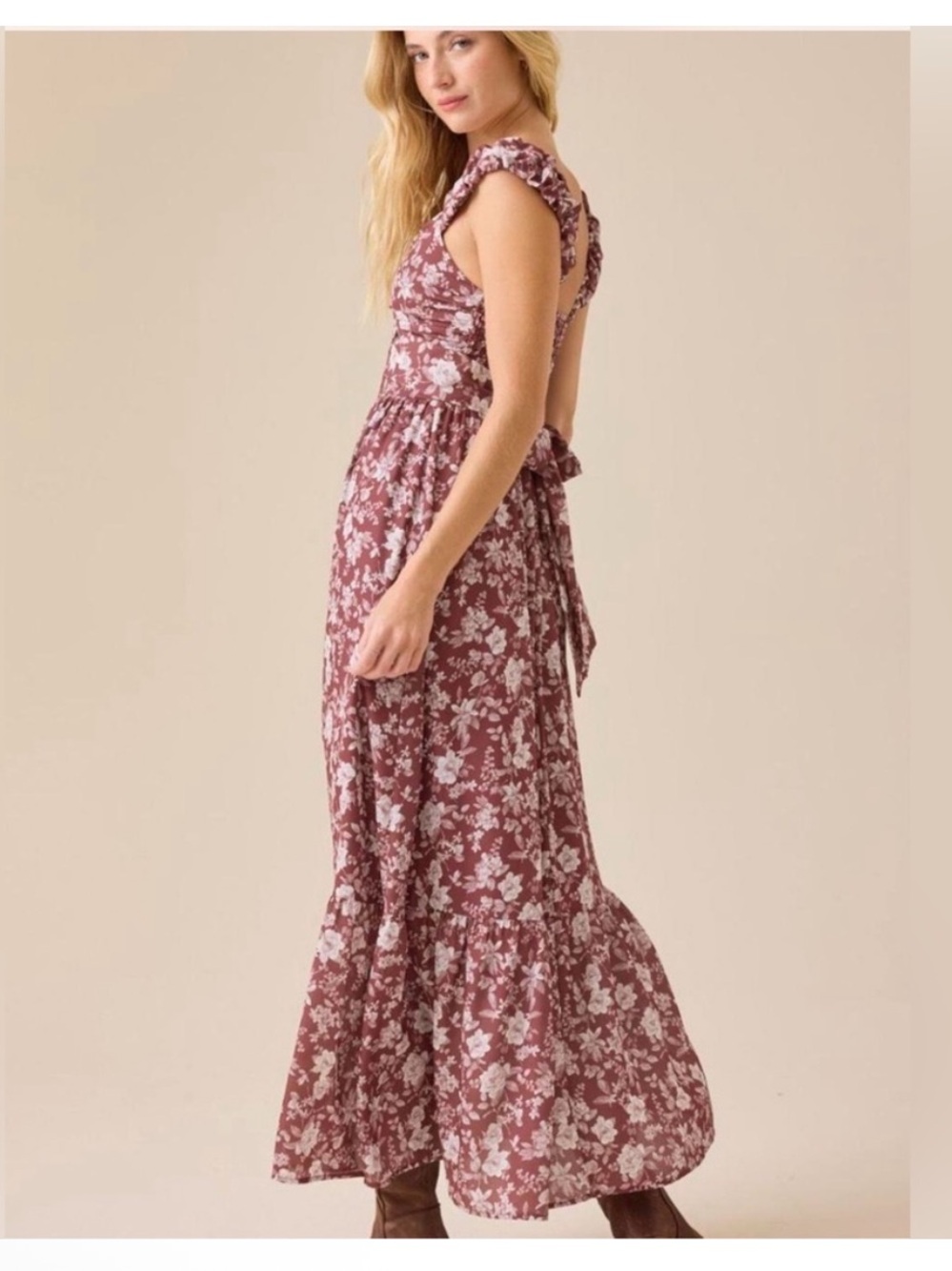 Altar'd State Mauve Floral Ruffle-Strap Maxi Dress Size XXS - Picture 3 of 12